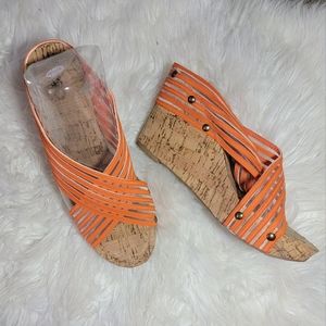 Cato Criss-cross Elastic Orange Stripe Wedge Sandal sz 8